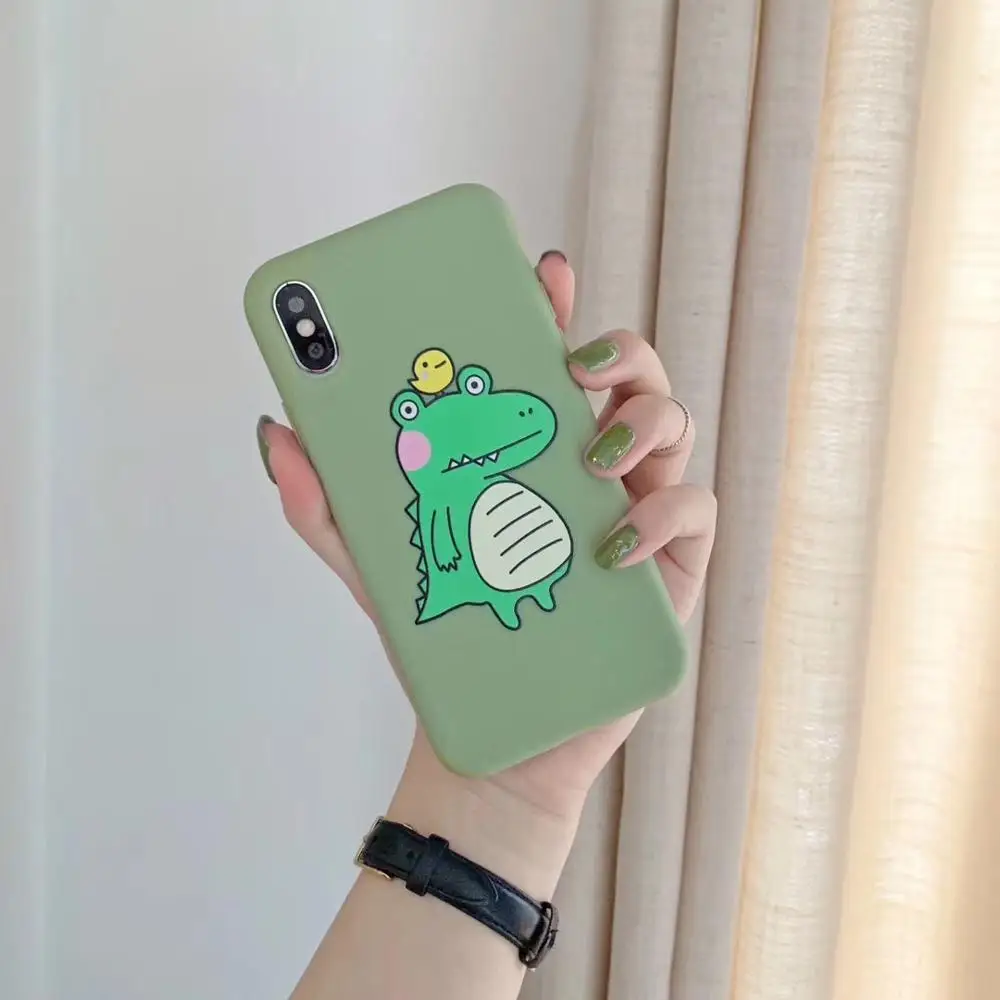 Matte Lovely cactus phone cases for iphone X XR XS Max Cartoon dinosaur Soft TPU case For 6 6s 7 8 plus back cover |