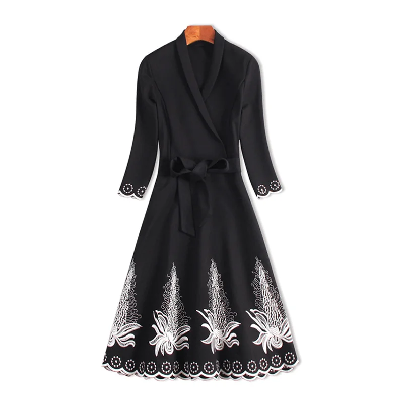 Высокое качество платье с вышивкой для Для женщин Европейский Стиль 2018 Весна