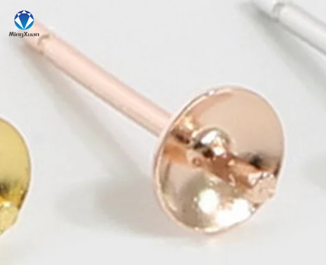 RoseGold MINGXUAN 925 пробы Серебряные серьги Настройки 2,5/3/4 мм Пустой Круглый базовые кабошон серьги-гвоздики для ушей, чаша основа сообщений чистого серебра серьги - Цвет: RoseGold