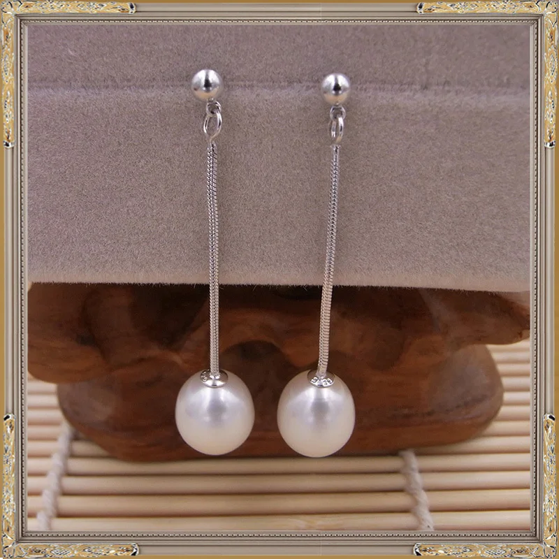 Женская серьга подвеска с серебряным жемчугом|pearl pendant sterling silver|pearl silversilver plated ring