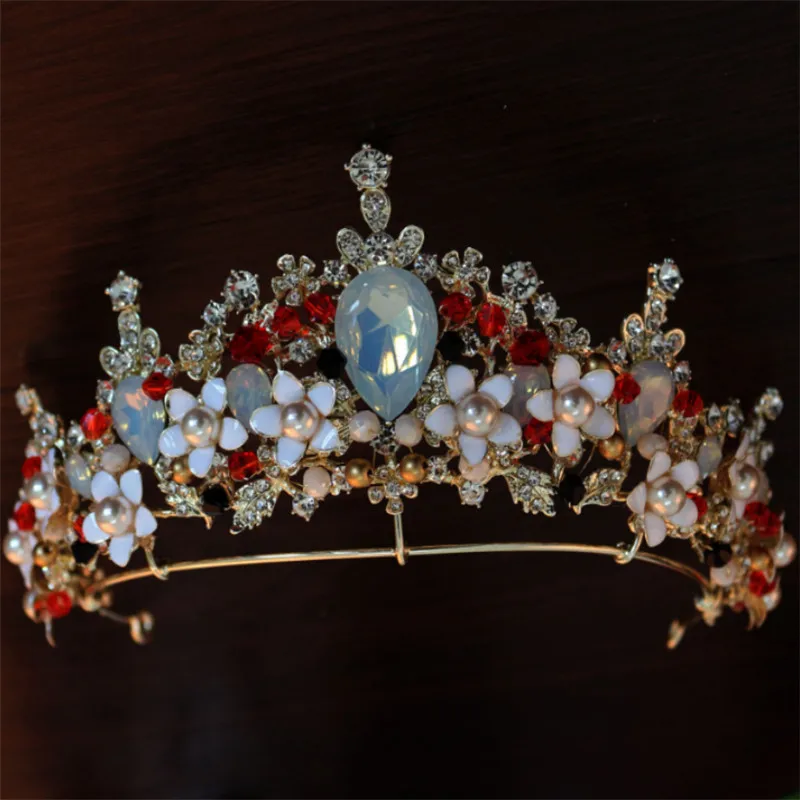 Роскошная свадебная корона искусственные цветы в стиле барокко ювелирные