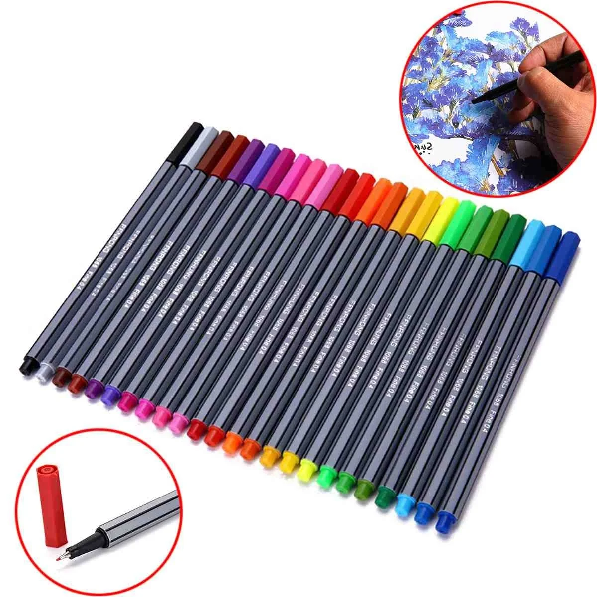 24 Colors 0.4mm Fineliner Pens Color Fineliners Set Art Painting Markers Ink pen Pen | Канцтовары для офиса и дома