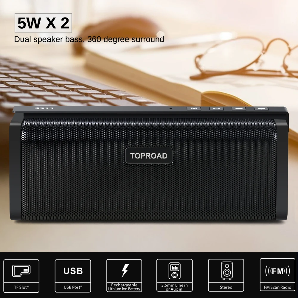 TOPROAD портативный Bluetooth динамик беспроводной 10 Вт HIFI стерео звуковые колонки