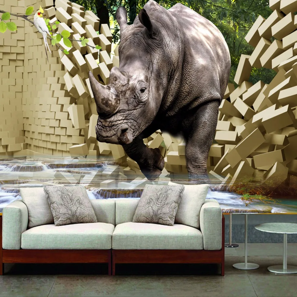 Пользовательские большой настенной бумаги 3D стерео Rhino сломанной стены ТВ фоны для фотосъемки гостиной спальни нетканые обои