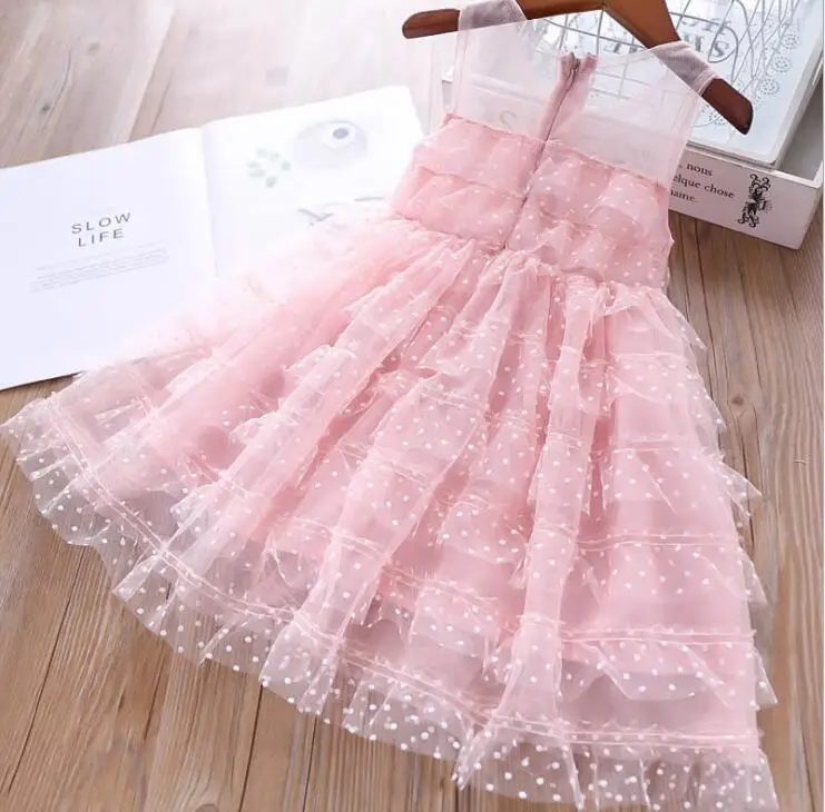 Шифоновое платье в горошек для девочек нарядное детское принцессы жилет без