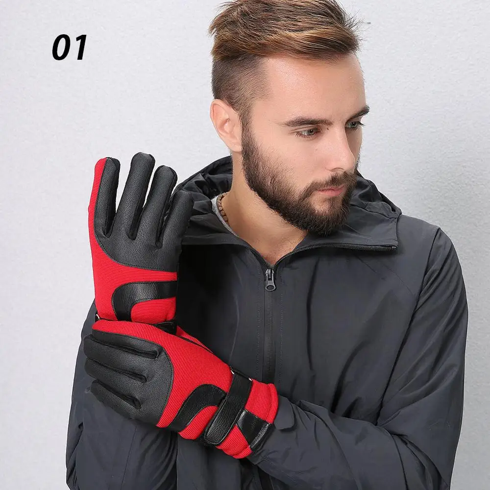 01-Red Sparsil мужские толстые коралловые флисовые Лоскутные кожаные гольфы ветрозащитные противоскользящие теплые застегнутые наручные тактические зимние варежки - Цвет: 01-Red