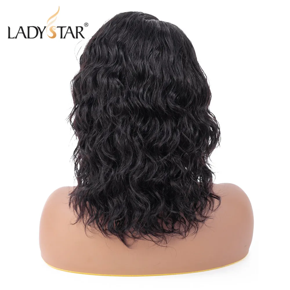 LADYSTAR Т-образные кружевные человеческие волосы парики для черных женщин Remy бразильские волосы волнистые короткий парик-Боб