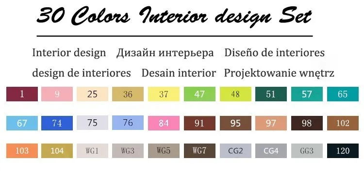 30 Interior TOUCHFIVE маркер ручка комплект, 30 Вт, 40/60/80/168 Цвет Маркеры маркер для рисования с двумя головками рисунок художественная кисть ручки на спиртовой основе - Цвет: 30 Interior