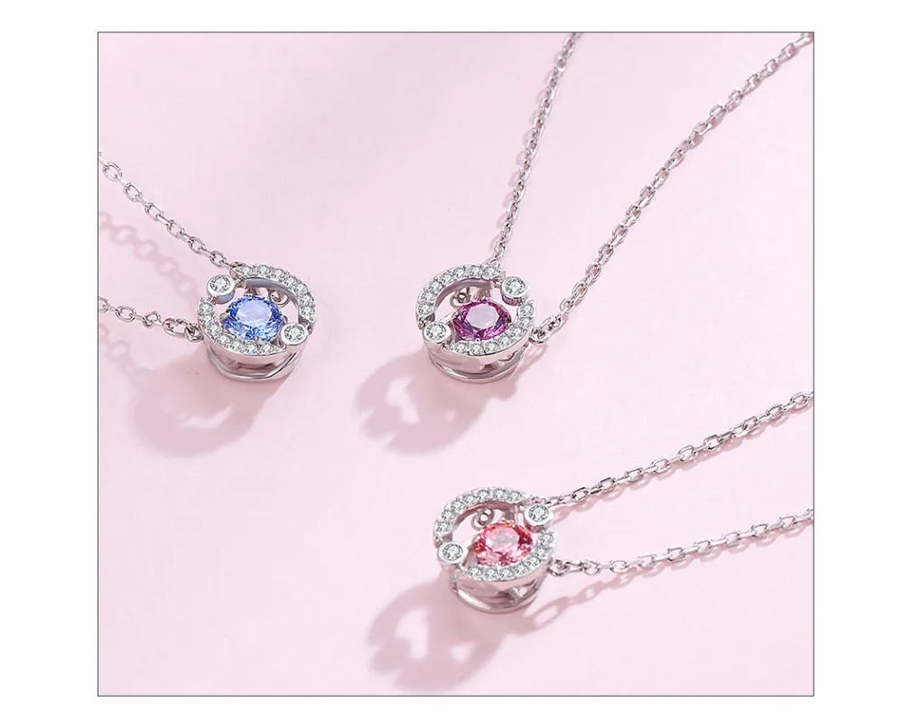 Viennois 925 пробы Серебряная цепочка Ожерелье движение Круглый Круг проложили Стразы кулон кристалл для женщин ювелирные изделия