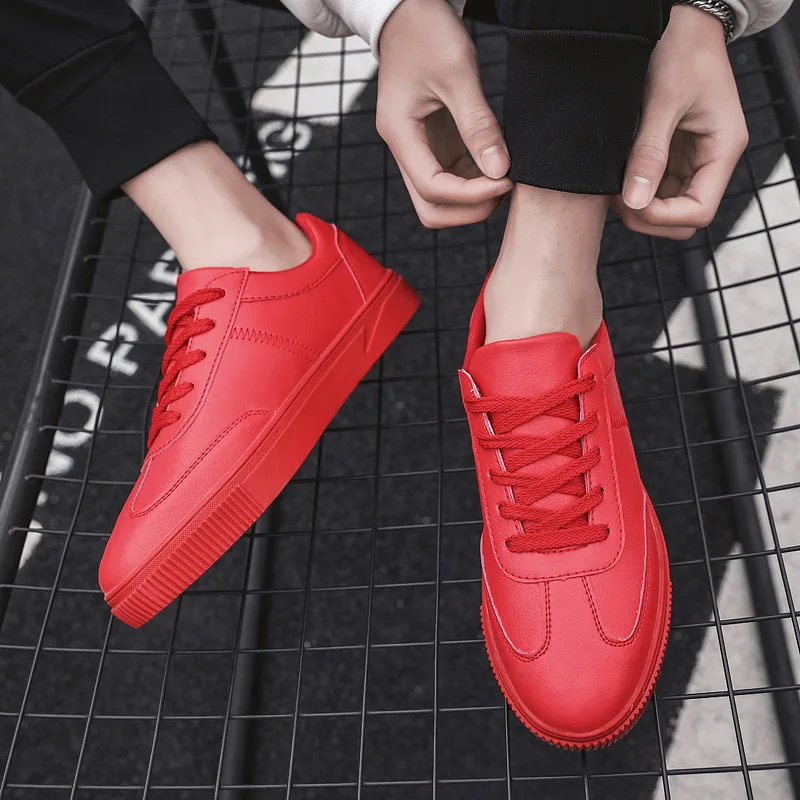Men Casual PU Leather Shoes White Red Black Sneakers Summer Trainers Leisure Men's Flats Slip Chaussures pour hommes | Обувь