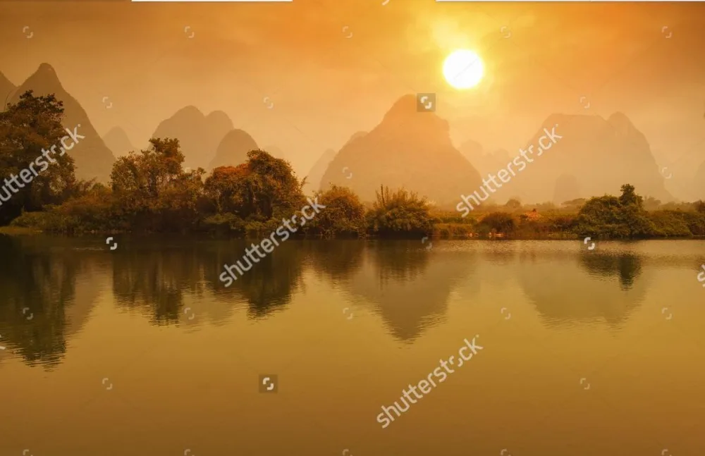 Обои на заказ из Китая пейзаж заката в гилине природный для гостиной спальни