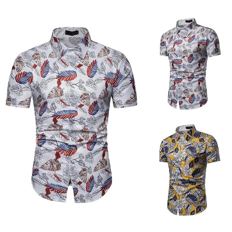Мужская рубашка с коротким рукавом Гавайская Блузка мужская одежда приталенная
