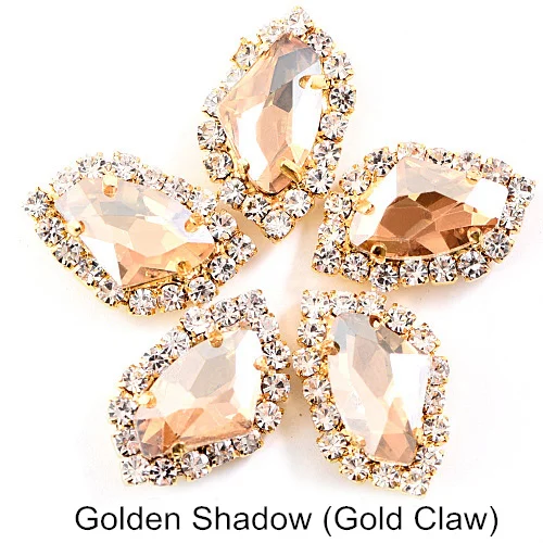 Golden Shadow Gold 20 штук с украшением в виде кристаллов в форме топора 9x14 мм пришить стразы с кружевом в виде лап Flatback Алмазный подшитые края камни для DIY Одежда Сумки B1181 - Цвет: Golden Shadow Gold