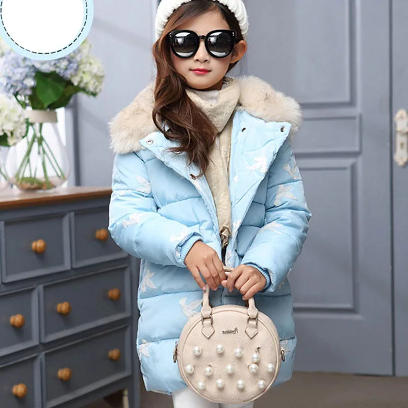 big little girls winter coat children's parkas jackets character fur hooded long coats and red blue pink | Детская одежда и