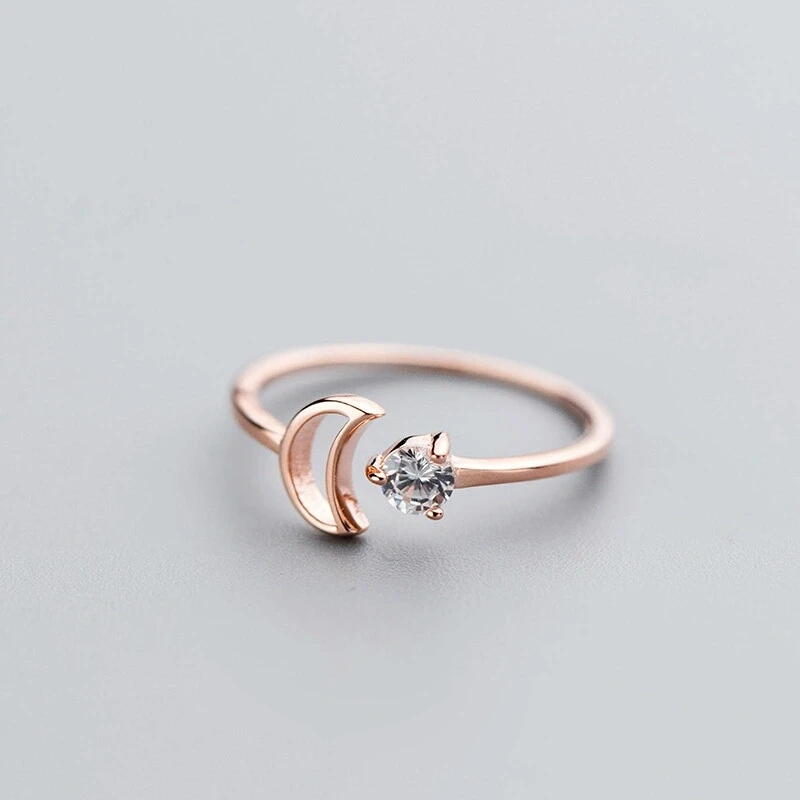 100% 925 Real Sterling Silver Fashion Women Moon Opening Rings Size Adjustable For Female Girls Lady's Jewelry J4103 | Украшения и