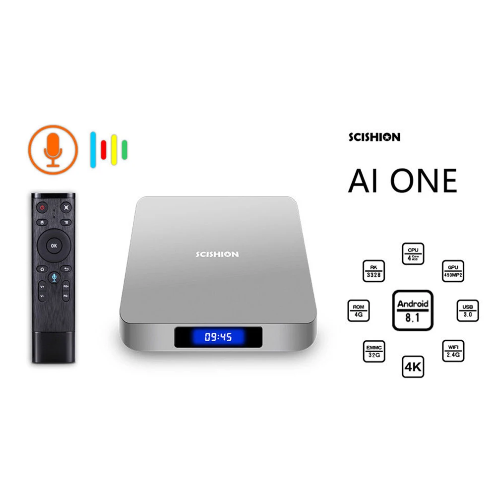 ТВ приставка SCISHION android 8,1 4 k 2G 4G 16G 32G WiFi BT4.0 Android медиаплеер дисплей экран Голосовое управление PK Z28 X96mini ТВ приставка