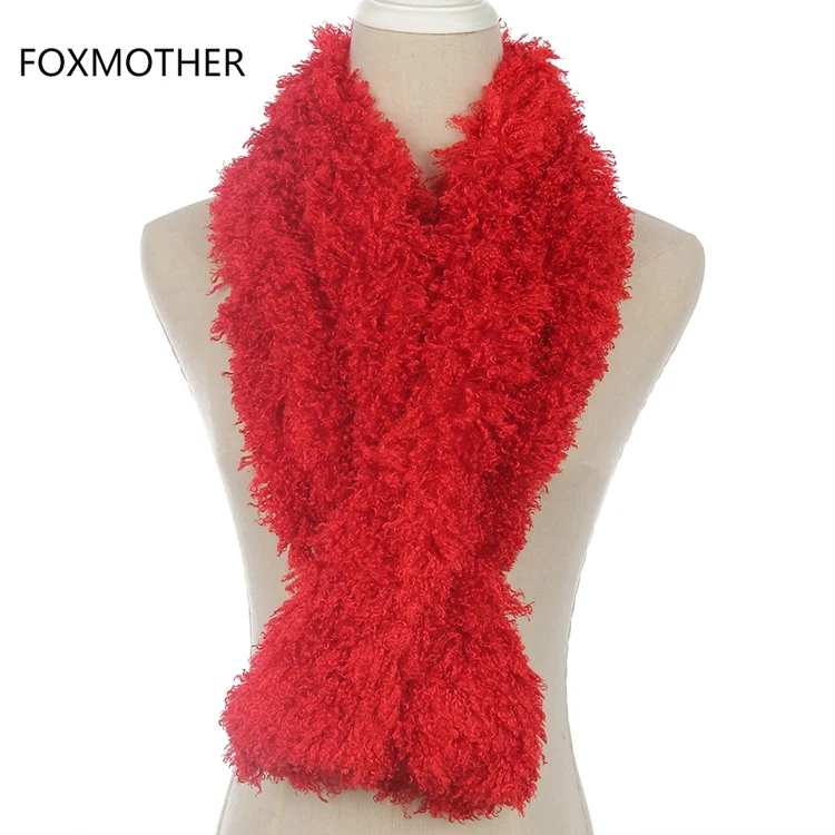 Red FOXMOTHER новая зимняя мода мягкий серый кофе красный искусственный флис шеи теплый воротник шарф для женщин - Цвет: Red