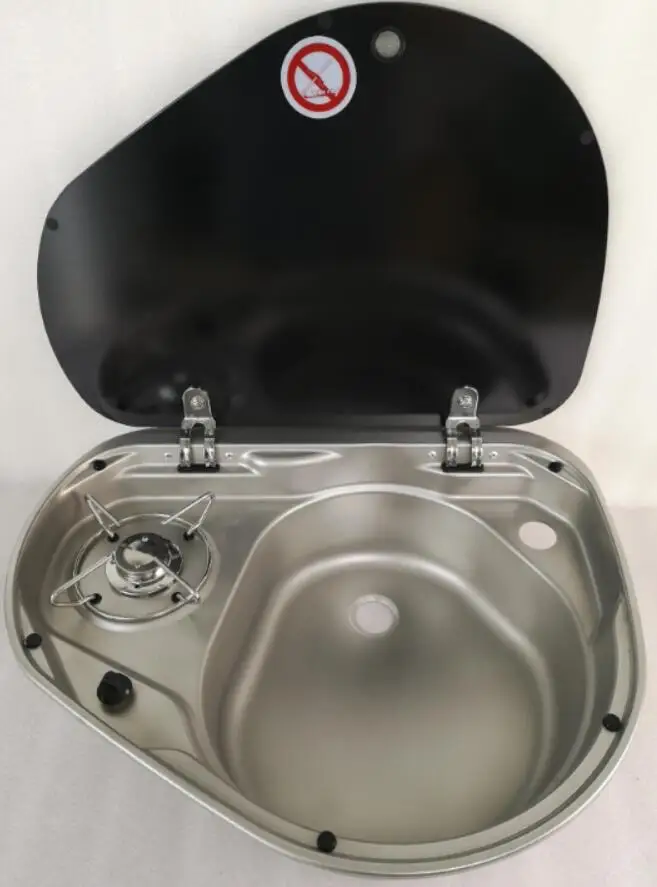 Лодка Караван RV газовая горелка LPG плита и комбинированная раковина с закаленным стеклом Топ 525*425*150 мм GR-600R - Цвет: Without Faucet