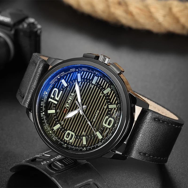 Luxury O.T.SEA Brand Blue Ray Glass Leather Watches Men Fashion Casual Sport Quartz Wristwatches 1213 | Наручные часы