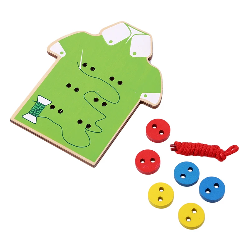 

DIY Cartoon Wooden Montessori Education Button Board Toys Threaded Beaded Building Blocks for Kids Handmade Toys Gift 1 Set