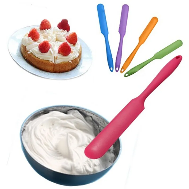 

100 pcs Fashion Silicone Batter Spatula Cake Cream Mixer Long Handled Models Baking Scraper Kitchen Cooking Tool Random Color