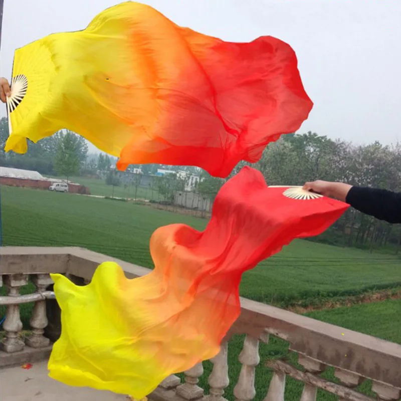 Красивый Шелковый трехцветный градиентный танцевальный вентилятор с пламенем