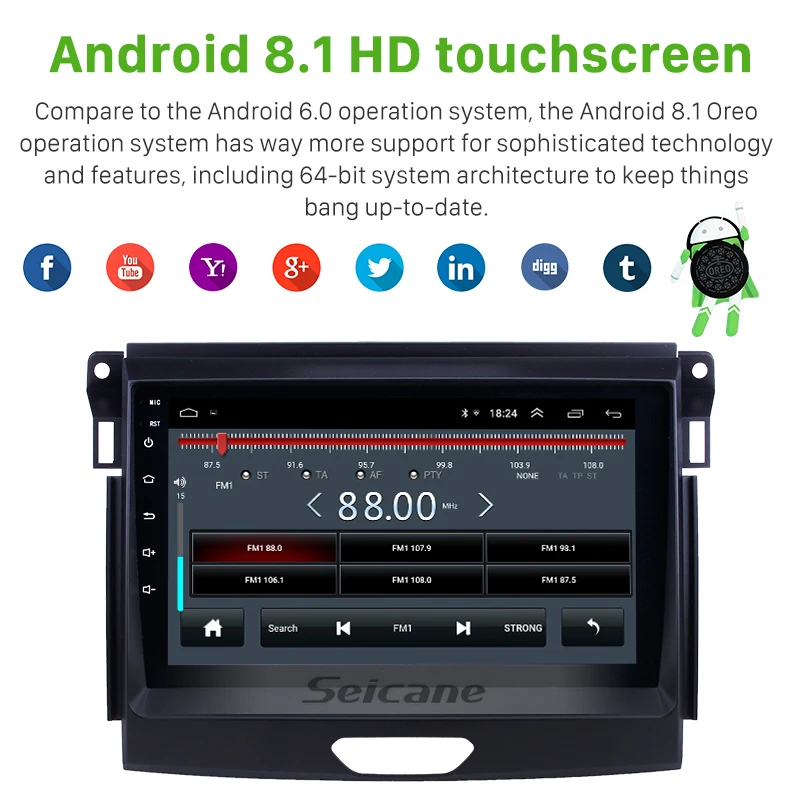 Seicane Android 9. 0 9 дюймов Автомобильный плеер GPS-навигация Радио для Ford Ranger 2015