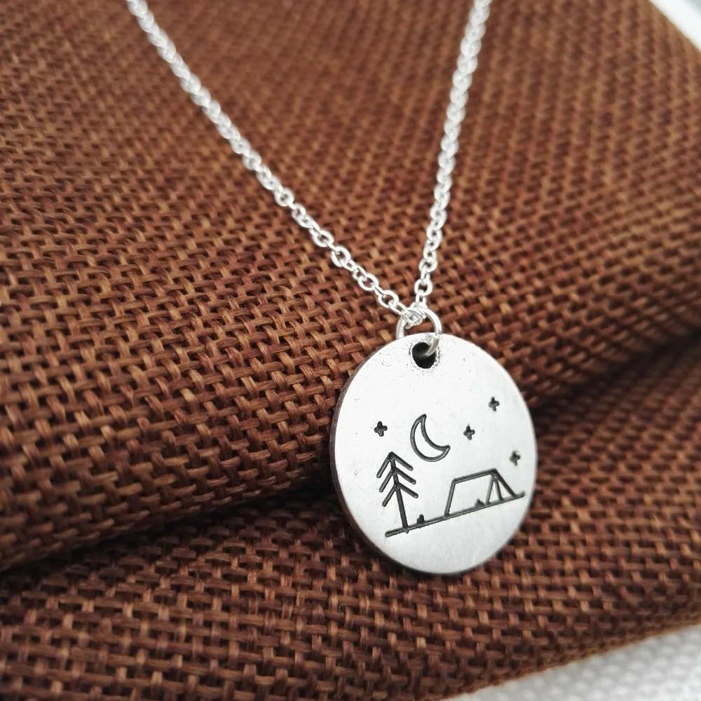 1pcs Lovely Pine Tree house star moon Camping Necklace necklace camping jewelry simple life Outdoor Jewelry Gifts for Campers | Украшения и