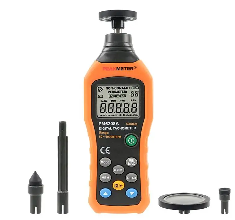 

PEAKMETER PM6208A Высокоточный контактный цифровой тахометр Измеритель скорости вращения об/мин Датчик 50 ~ 999 об/мин MS6208A