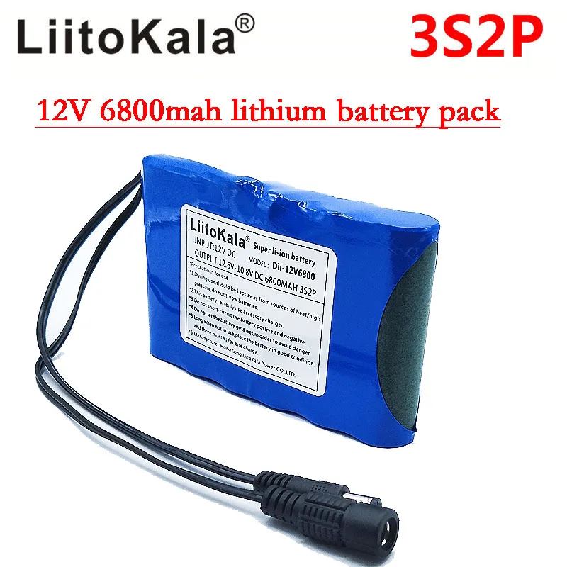 Liitokala 12V 6800mAh 3S2P большая емкость 18650 Li Защитная повязка с зарядным устройством 1A