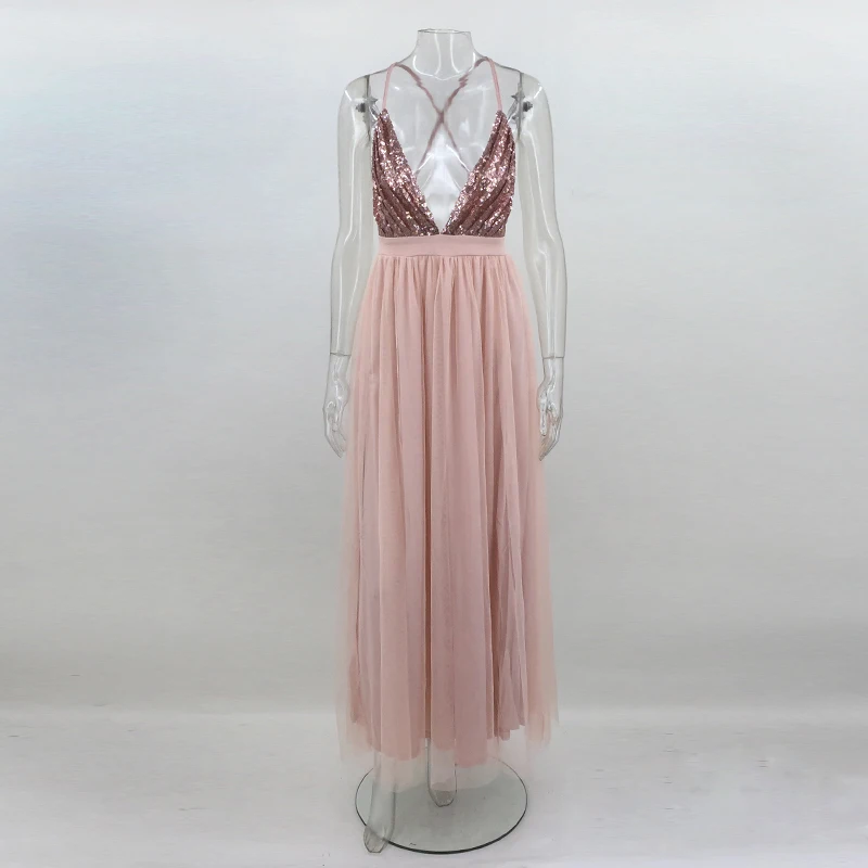 Сексуальное длинное платье с v образным вырезом и открытой спиной для женщин