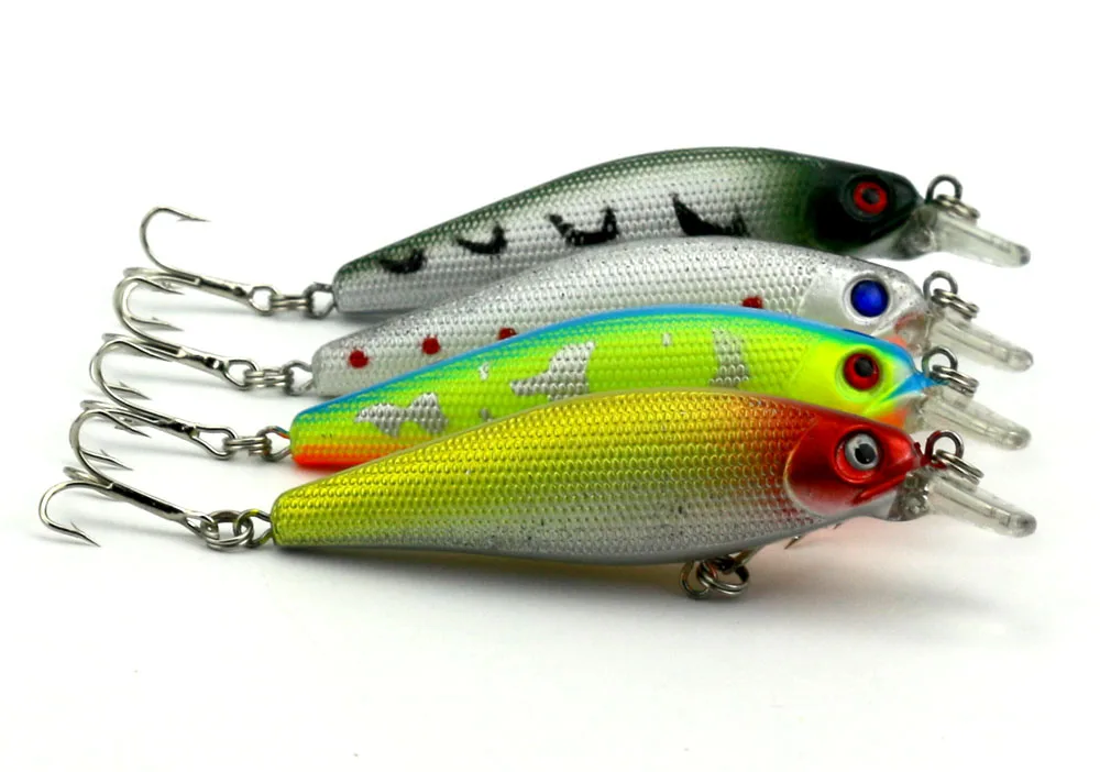 

4pcs Artificial Minnow Fishing Lure Hard Plastic Tackle Crankbait 3D Fish Eyes 6# Hooks China Crap SwimBait 8.5cm 10.3g