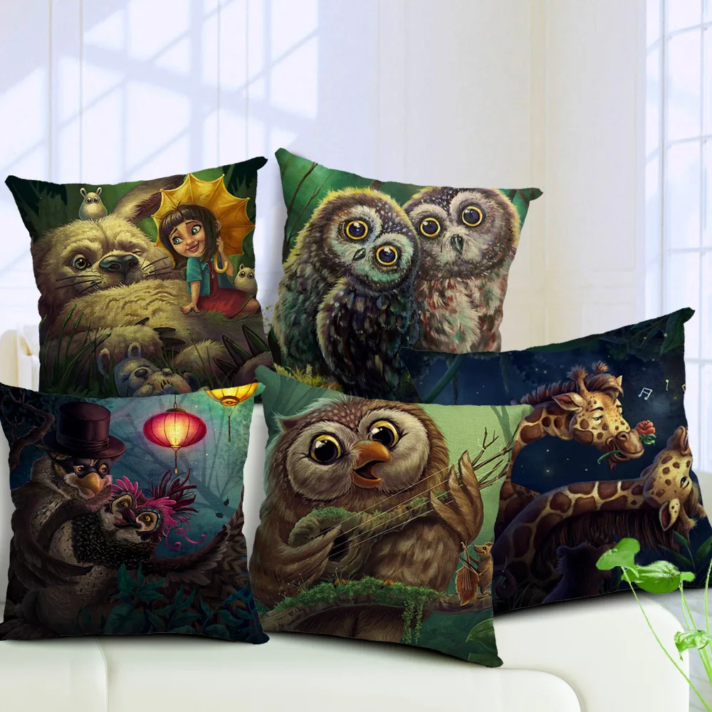 Наволочка из хлопка и льна с изображением лесной совы 45 см * см|sofa covers for sale|cover fxcover
