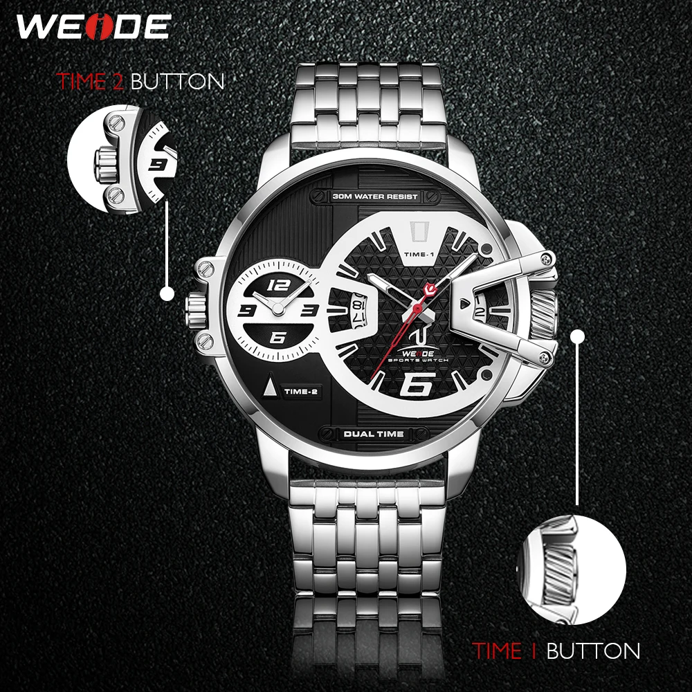 WEIDE мужские спортивные военные часы с ремешком из нержавеющей стали с автоматической датой, Кварцевые Мужские Аналоговые мужские часы с Т-образным ремешком, наручные часы, мужские часы
