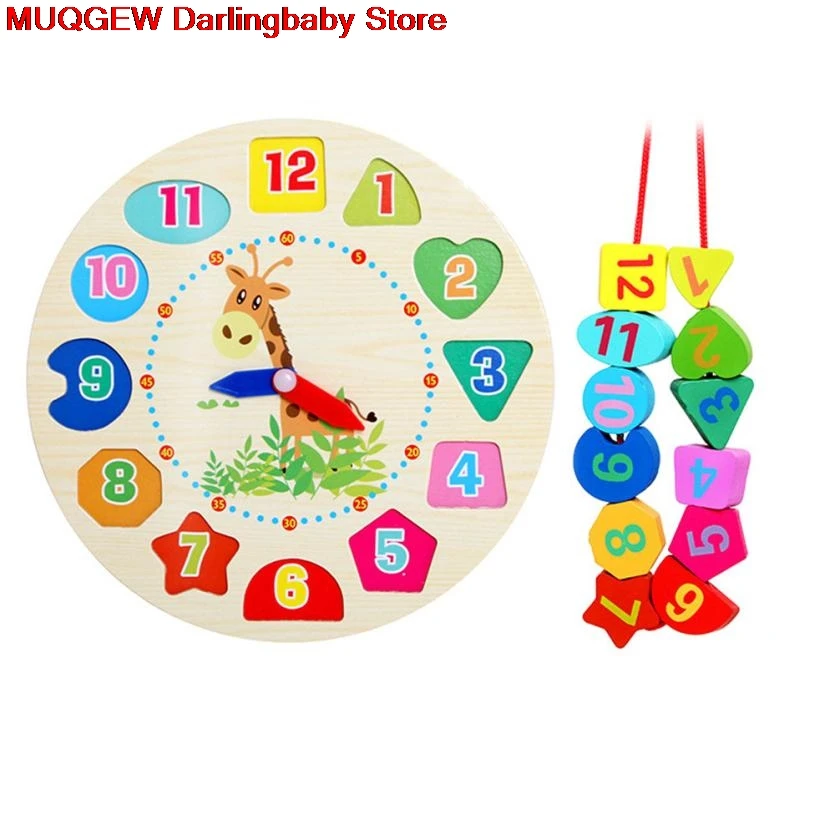 Монтессори детские развивающие деревянные часы с бусинами и для обучения