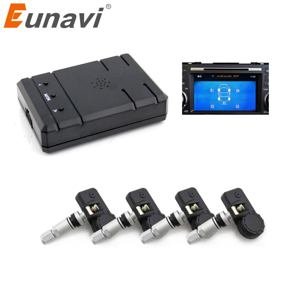 

Eunavi Smart Car TPMS Tyre Pressure System Auto Security Alarm Systems for Car DVD video in internal sensors
