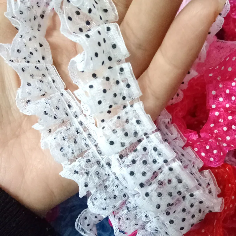 Плиссированная Тюлевая кружевная ткань в горошек 2 см лента фиолетовая отделка