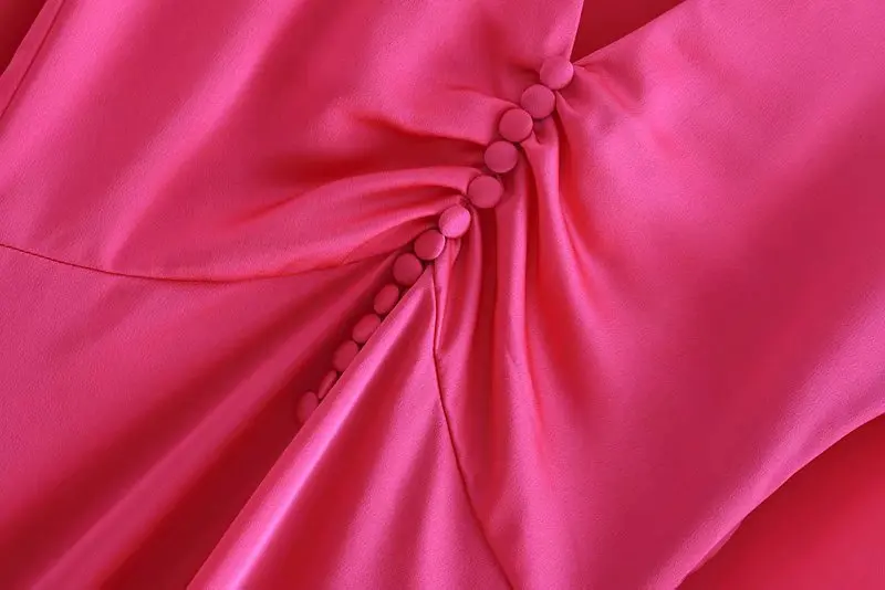 2019 Женская мода v образным вырезом сплошной цвет складки пряжки длинное платье