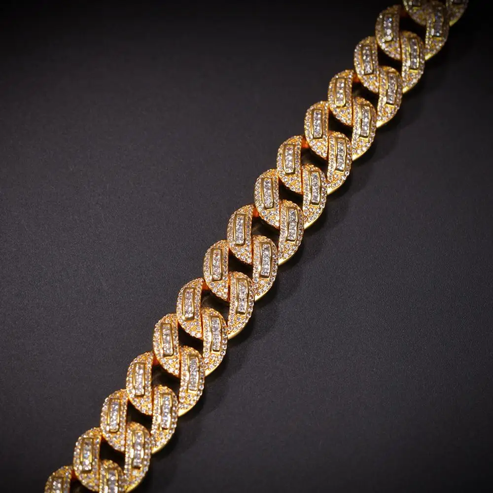 15 мм с креплением микро-паве квадратный AAA CZ камень Bling Круглый кубинская цепь