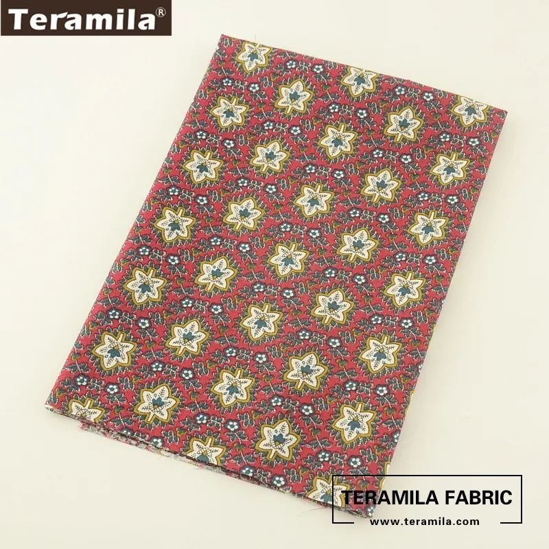 Хлопок Teramila ткань поплин мягкая красное платьес большимпринтом листья Стиль