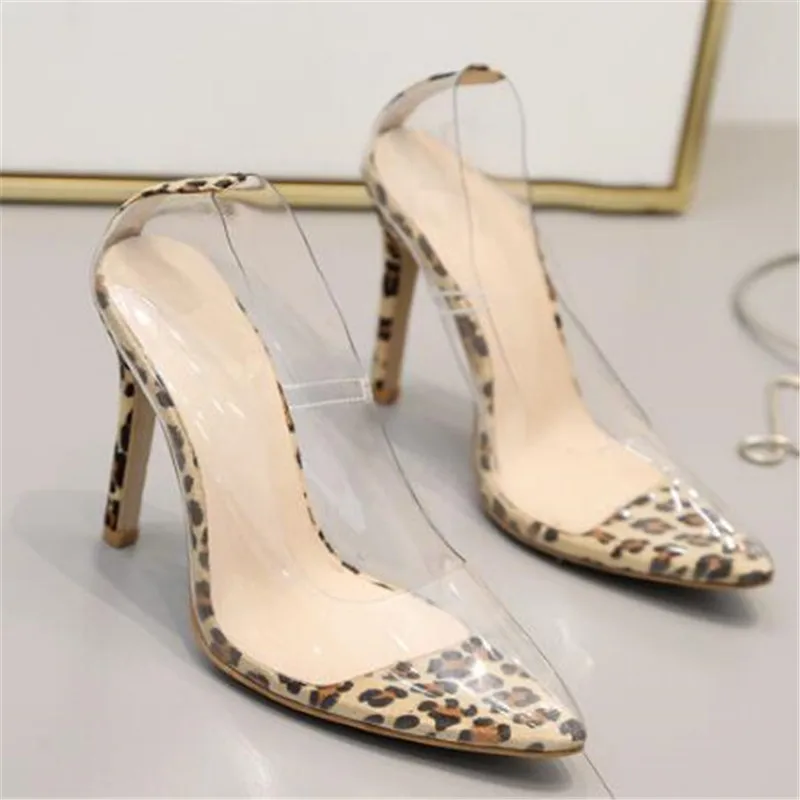 Туфли-лодочки женские прозрачные с леопардовым принтом на высоком