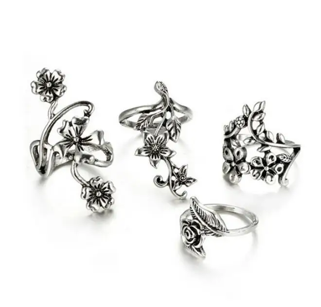 Ретро стиль покрыто розовым цветочным набор колец для женщин в богемском стиле