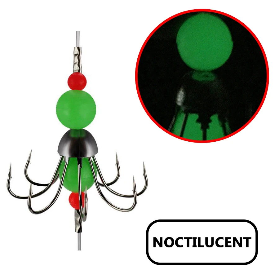 5 шт. рыболовный крючок для кальмаров с восьмикоготком со светящимися бусинами