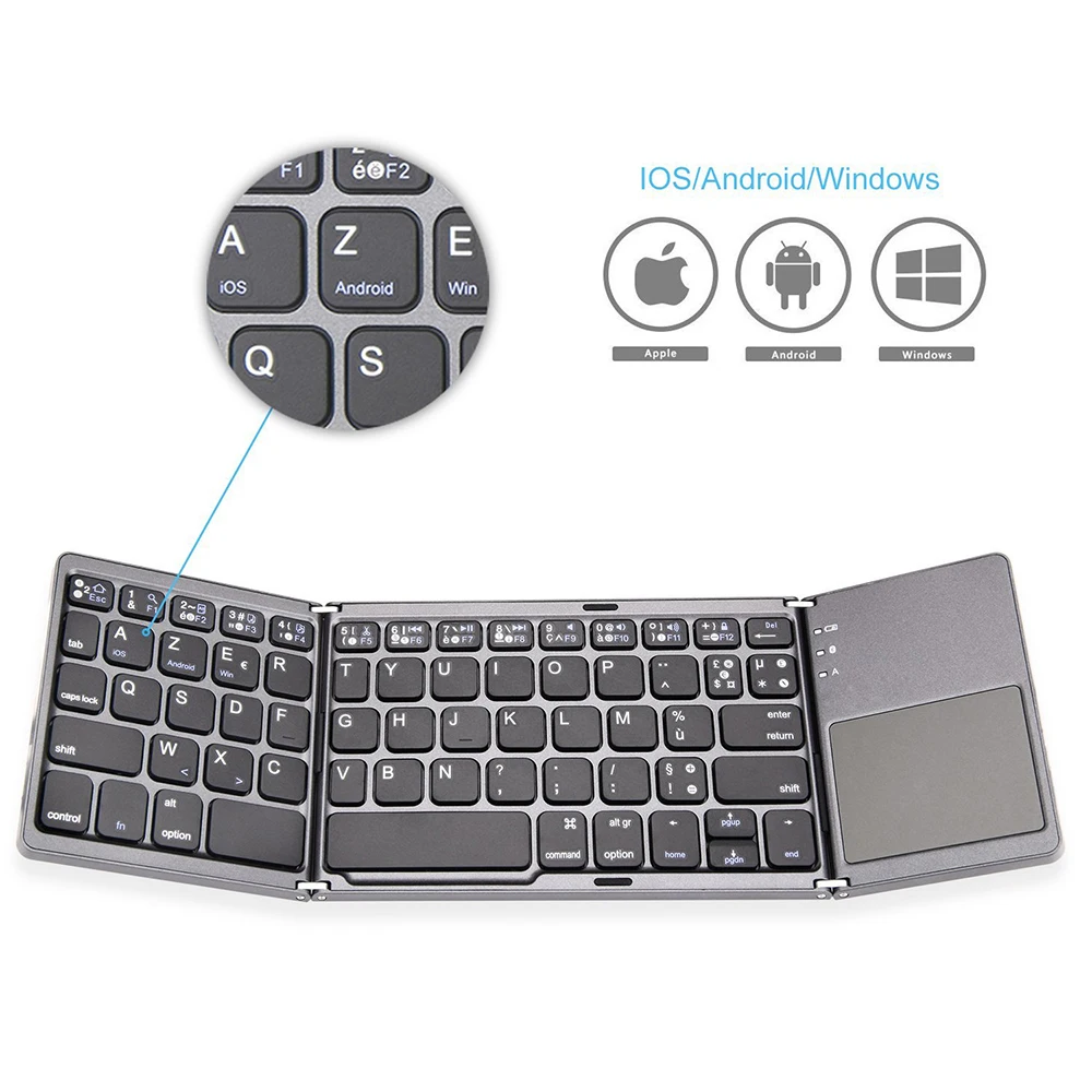 Zienstar AZERTY французский Tri Складная Беспроводная bluetooth клавиатура с Ttouchpad для Ipad Iphone