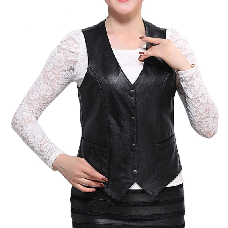 Жилет женский из натуральной кожи черного цвета универсальный жилет овчины