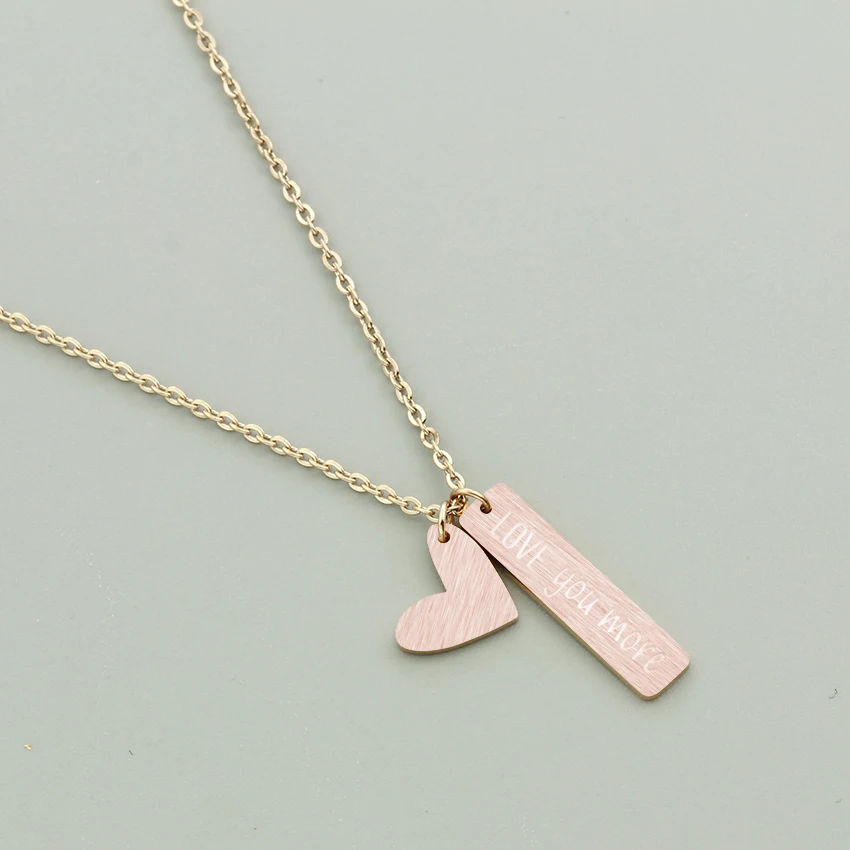 Love You More Heart Necklace Women Men Jewelry Stainless Steel Rose Gold Chain Long Bar Statement Set Bridesmaid Gift | Украшения и