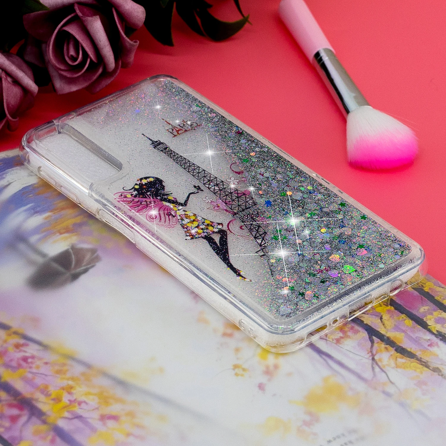 A50 Case on For Samsung Galaxy A10 A20 A30 Cartoon Tower Girl Glitter Liquid Phone for A70 Cover Coque |