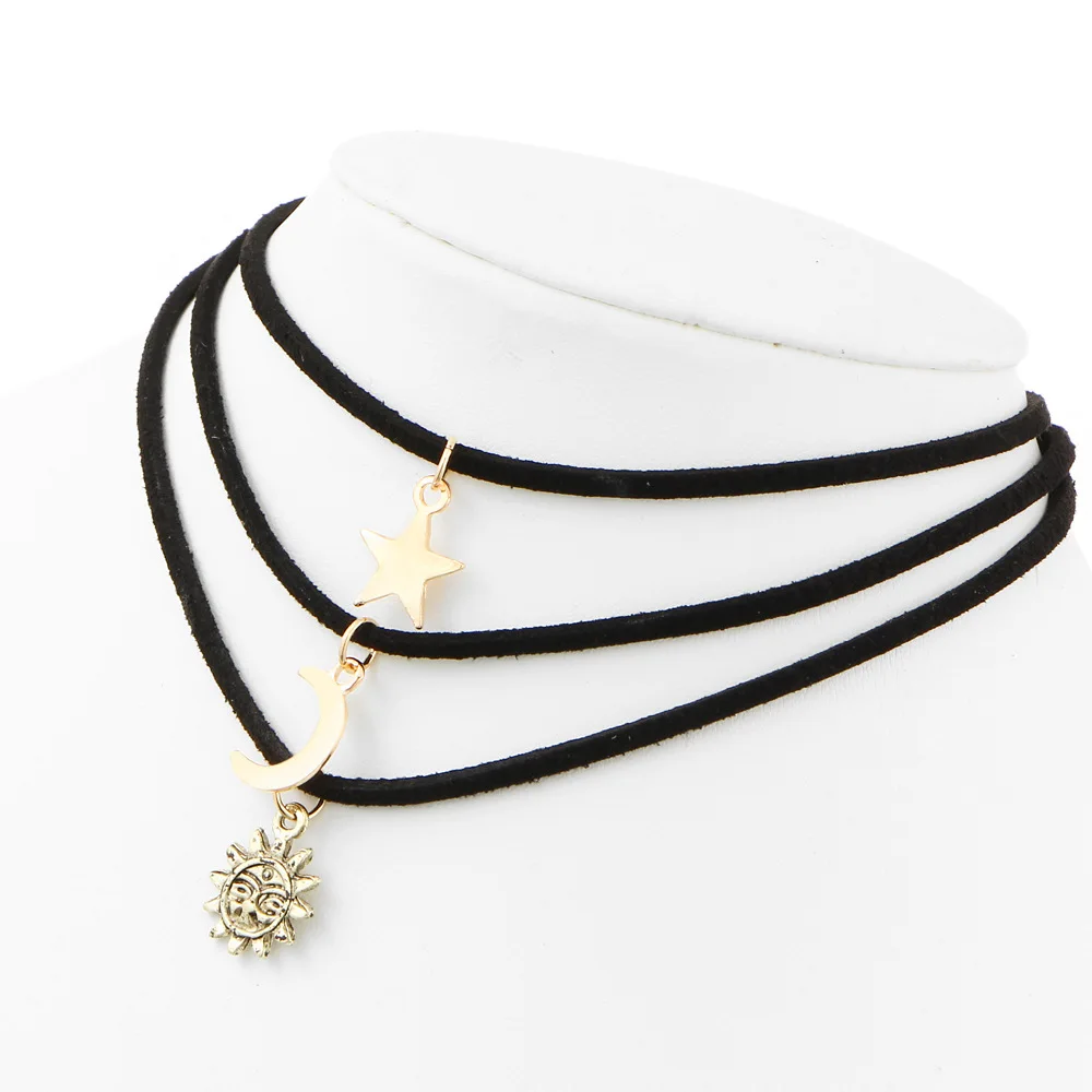 3 шт./компл. кожаные бархатные ожерелья со звездами и луной золотые подвески