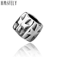hmsfely stainless steel cross pattern cube beads for diy leather bracelet jewelry making 8mm hole size accessories bead 5pcslot