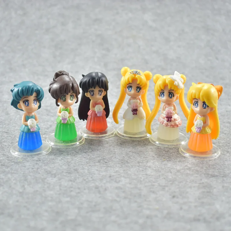 6 шт./компл. платье Сейлор Мун ver. Tsukino Usagi Serenity Sailor Mars Mercury Venus Jupiter PVC Фигурки игрушки